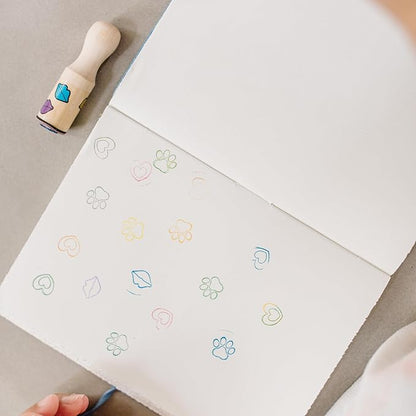 Melissa & Doug Happy Handles Wooden Stamp Set: 6 Stamps and 6-Color Stamp Pad With Washable Ink, Easy To Hold Stampers For Kids Ages 4+