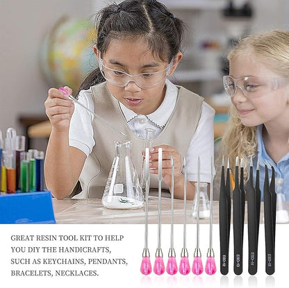 11 Pcs Silicone Resin Mold Tools Set Stirring Needle Spoon Tool Tweezers Precision Kit, Anti-Static Electronics Tweezers Set for Resin Art Crafts,Jewelry Making,DIY Epoxy Casting Molds(Rose Red)