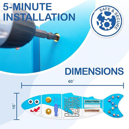 Monläurd® Shark Montessori Busy Sensory Educational Activity Cube, Wall Furniture, Interactive Wooden Learning Toys for Boys and Girls 6M+