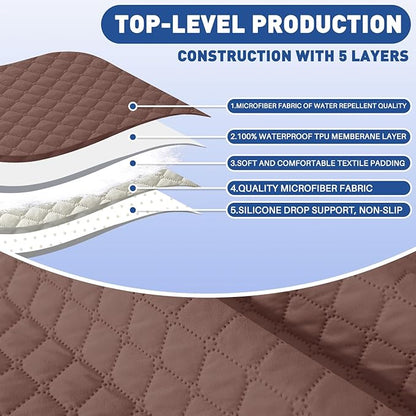 XINEAGE Loveseat Sofa Cover Waterproof Couch Covers for 2 Cushion Couch, Soft Washable Slipcover with Pockets & Non-Slip Elastic Straps, Thick Furniture Protector (Loveseat, Coffee)