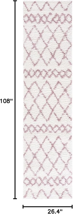 SAFAVIEH Berber Shag Collection Runner Rug - 2'2" x 9', Ivory & Light Rose, Moroccan Boho, Non-Shedding & Easy Care, 1.2-inch Thick Ideal for High Traffic Areas in Living Room, Bedroom (BER165A)