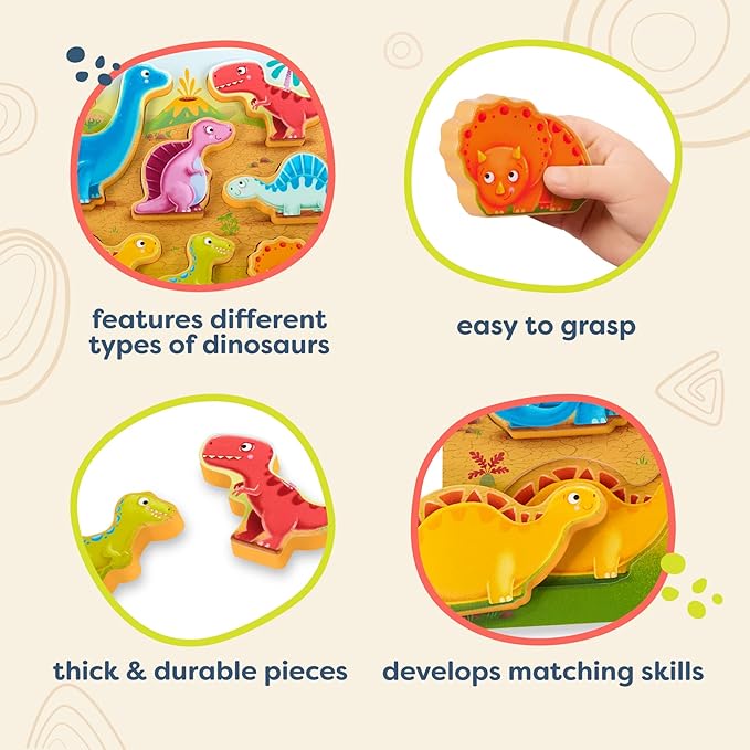 B. toys- Peek & Explore - Dinosaurs- Wooden Puzzle – Chunky Puzzle for Toddlers, Kids – Dinosaur Puzzle – Educational & Developmental Toys – 2 Years +