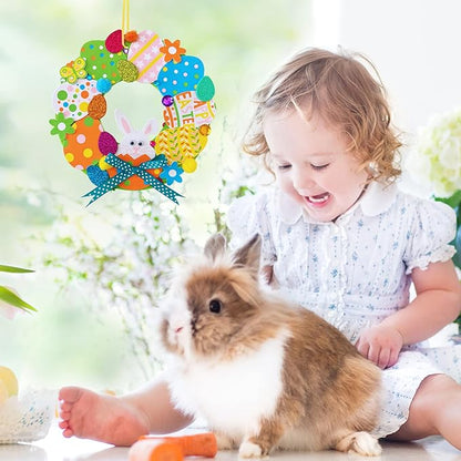 12 Sets Easter Wreath Signs Decorations DIY Foam Easter Craft Kits Easter Eggs Bunny Chick Foam Stickers Pom-Poms Googly Eyes for Kids Classroom Home Activity Art Project Gift Easter Front Door Décor