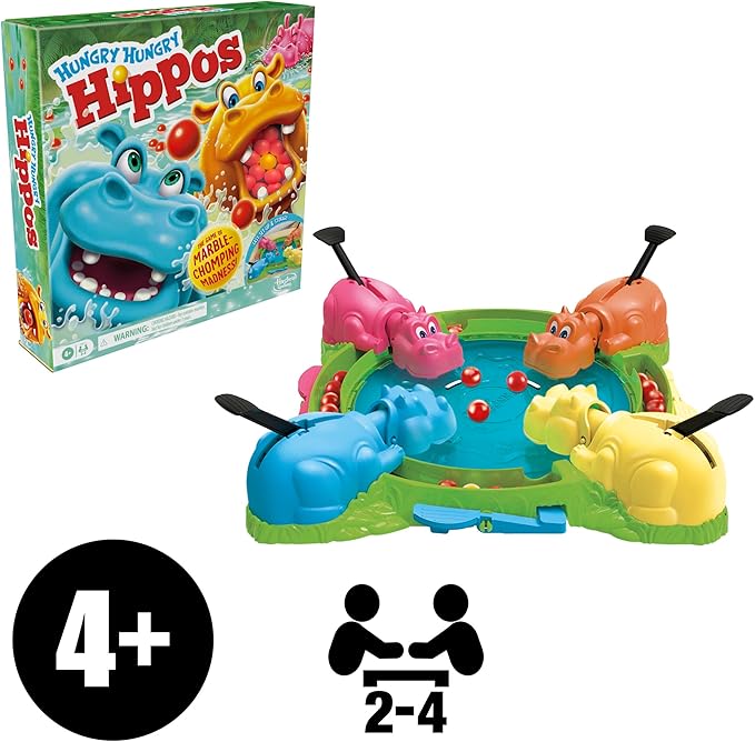 Hungry Hungry Hippos Game for Preschoolers | Instant Marble Relaunch, Easy Set-Up & Storage| Ages 4 and Up | 2 to 4 Players | Kids Games