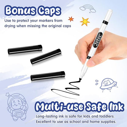 Janlaugh 48 Pcs Line Washable Markers Bulk Black Fine Tip Markers Set Thin Coloring Mark pens for Kids Black Tips Mark pen for Art School Supplies, Back to School Supplies, Ages 6+