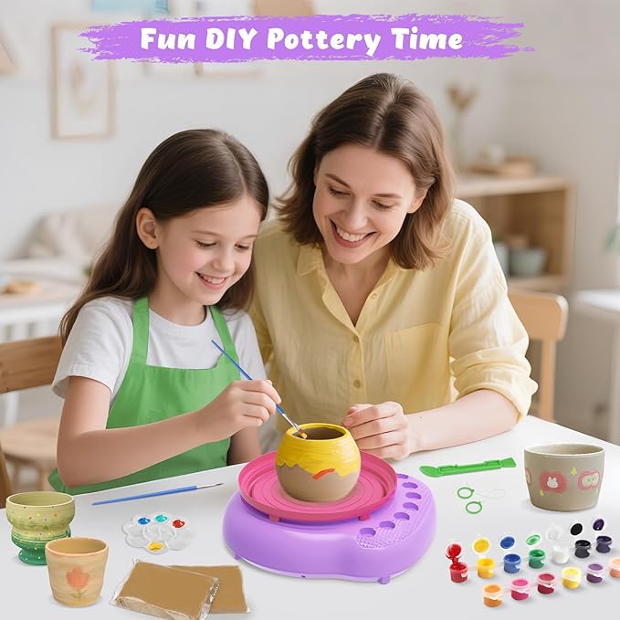 TingingYuli Pottery Wheel for Kids with Clay Kit - Arts and Crafts for Kids Ages 6-8 8-12, Complete Pottery Kit with Air Dry Clay and Painting Tools, Easter Christmas Birthday Gift for Boys Girls