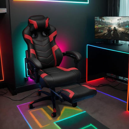 Gaming Chair High Back Ergonomic Racing Computer Desk with Comfortable Lumbar Support and Headrest Girl Gamer Height Adjustable