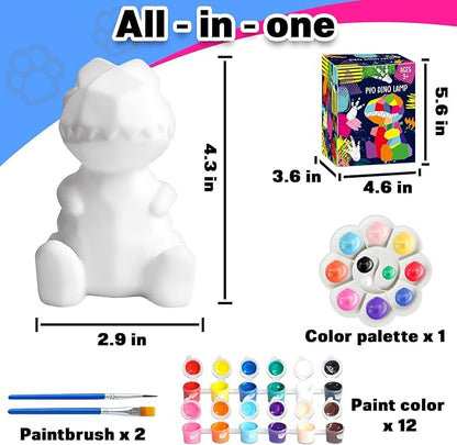 FUNZBO 4.3in Paint Your Own Dinosaur Lamp - Arts and Crafts Supplies Painting Kit for Kids Teens Adults, DIY Toys for Toddlers Boys Girls Age 3 4 5 6 7 8 9 10 11 12 13 Easter Holiday Birthday Gift