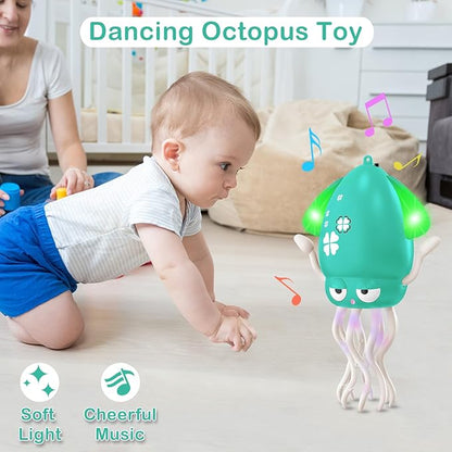 Plnmlls Dancing Octopus Toy,Tummy Time Toys,with Music and LED Light,Built-in Rechargeable Battery and Volume Can be Turned Off for 6-12 12-18 36 Months Walking Toddler Birthday Gift(Green)