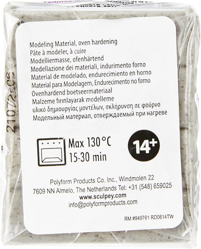 Sculpey Premo Polymer Oven-Bake Clay, Gray Granite, Non Toxic, 2 oz. bar, Great for jewelry making, holiday, DIY, mixed media and home décor projects. Premium clay Great for clayers and artists.