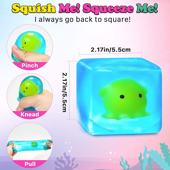Squishy Stress Cube Fidget Toys Adults - Glow in The Dark Octopus Sensory Toys for Kids with Autism Stress Balls for Kids Squeeze Toys for Anxiety Easter Basket Stuffers
