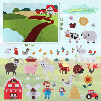 HomeMall Farm Animals Felt Board, 3.5 Ft Farmhouse Themed Felt Board for Toddlers, Preschool Early Learning Toy, Interactive Storytelling Wall Hanging Play Kit Gift for Toddlers Childrens