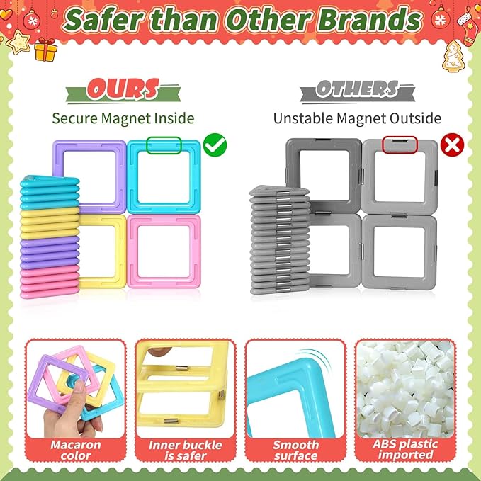 Rurvale Toddler Girl Toys, Magnetic Tiles Basic Set, Birthday Gifts Ideas for Girls Age 3-5, Magnetic Building Blocks, Magnet STEM Montessori Toddler Kids Toys Gifts for 3 4 5 6 7 Year Old Girls