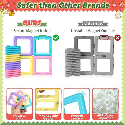 Rurvale Toddler Girl Toys, Magnetic Tiles Basic Set, Birthday Gifts Ideas for Girls Age 3-5, Magnetic Building Blocks, Magnet STEM Montessori Toddler Kids Toys Gifts for 3 4 5 6 7 Year Old Girls