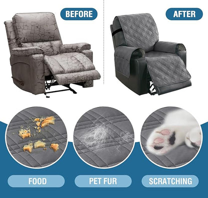 H.VERSAILTEX 100% Waterproof Recliner Chair Cover Nonslip Recliner Cover Stay in Place Electric Power Lift Recliner Slipcovers Fitted Standard Large Power Lift Recliner with Side Pocket,Grey/Beige