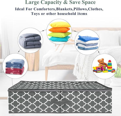 punemi Under Bed Storage, 2-Pack 6.7 Inches Tall Underbed Clothes Storage Bags W/Sturdy Structure, Thick Fabric Storage Containers Drawers With Zipper Lid, College Dorm Room Under Bed(Lantern Pattern)