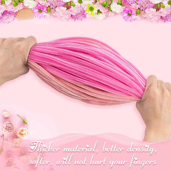 Peryiter 500 Pieces Pipe Cleaners Chenille Stems 12 Inch Craft Supplies Bulk for DIY Art and Craft Projects Creative Gift Wrapping Party Decorations(Pink Flower,12 Inch)