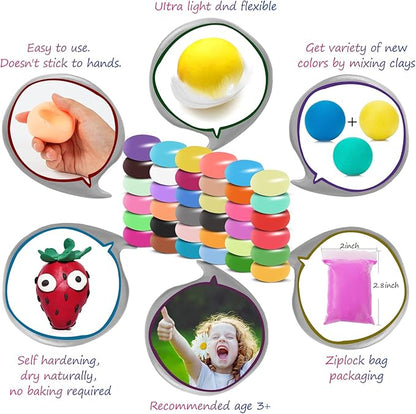 36 Colors Air Dry Clay for Kids, Modeling Clay Kit, Magic Foam DIY Clay with 3 Sculpting Tools, Ultra Light & Soft Clay, Safe & Non-Toxic & No Baking, Art Crafts Gift for Children by AORZOV