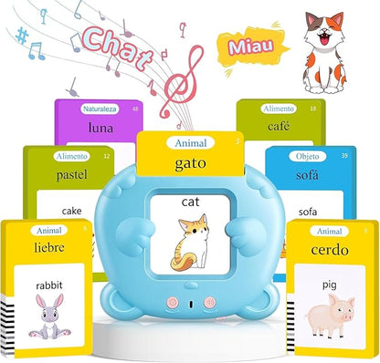 Spanish & English Talking Flash Cards for Toddler 1-6 Year Olds, Learning Montessori Toys with 224 Sight Words, Speech Therapy Toys, Children's Sensory Preschool Learning Educational Birthday Gifts