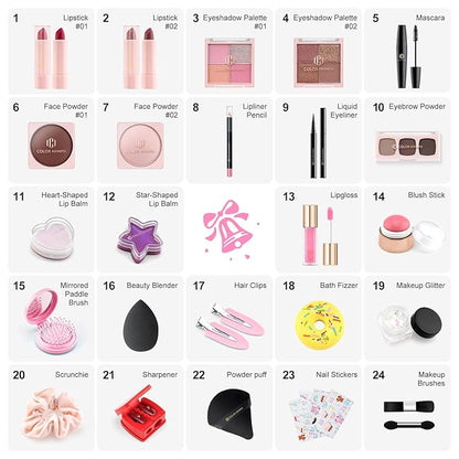 Color Nymph Kids Makeup Kit for Girl - 24 Days Surprise Beauty Mystery Box | Make Up Birthday Gift Set for Girls Ages 6-12, Makeup Gift Sets for Bday Countdown, Cosmetics Kit for Kids Teens #Pink