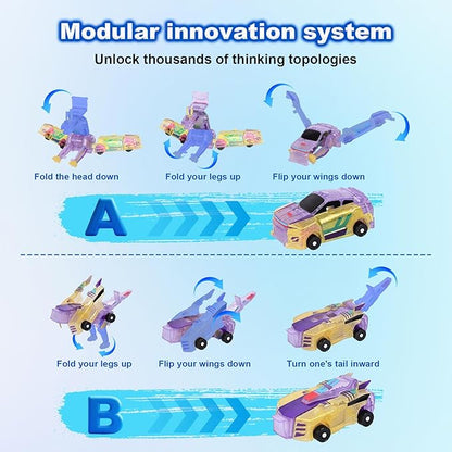 Aimery Collision Transforming Dinosaur Car Toy, 2 Magnetic Cars Convert into Dinosaur Toys,Dino Robot Toy, Boys Toys,Party Birthday for Kids (Yellow)