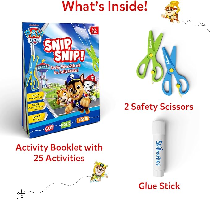 Skillmatics Scissor Skills Activity Book - Snip Snip PAW Patrol, 25 Fun Cutting & Creative Activities for Preschoolers, Fine Motor Skills, Felt Craft Kit, Gifts for Ages 3, 4, 5, 6, 7