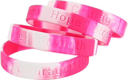 Skeleteen Breast Cancer Awareness Bracelets - Pink Ribbon Camouflage Silicone Rubber Cancer Support Bulk Party Giveaways Favors - Lot of 50