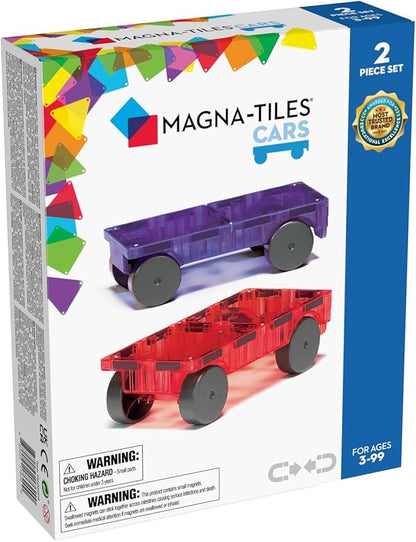 MAGNA-TILES Cars – Purple & Red 2-Piece Magnetic Construction Set, The Original Magnetic Building Brand