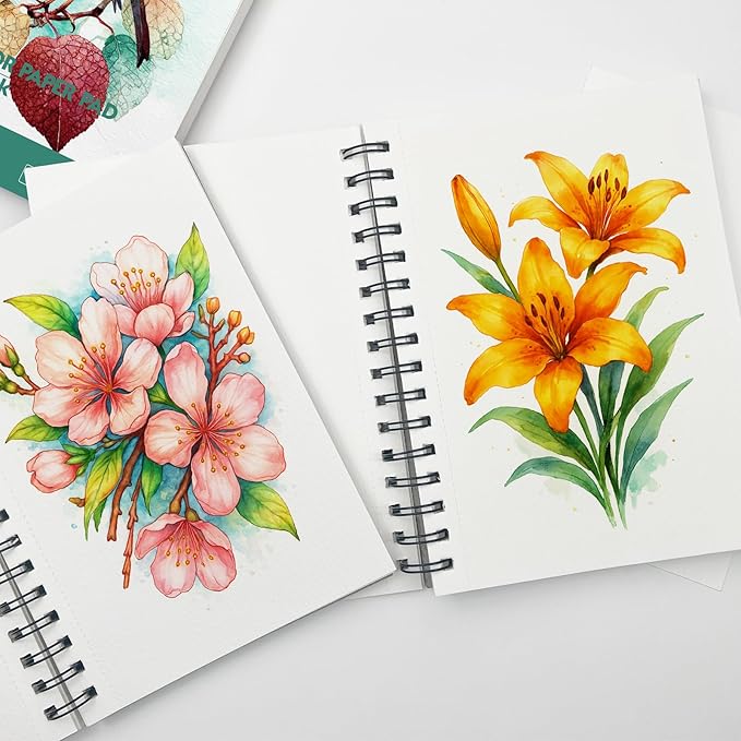 KOVIEDE 100% Cotton Watercolor Paper Pad 3 Pack (90 Sheets) Cold Press 140lb/300gsm Spiral Bound Watercolor Sketchbook, Artist Quality Art Journal Supplies (Bird-3 Pack, 7"x10")