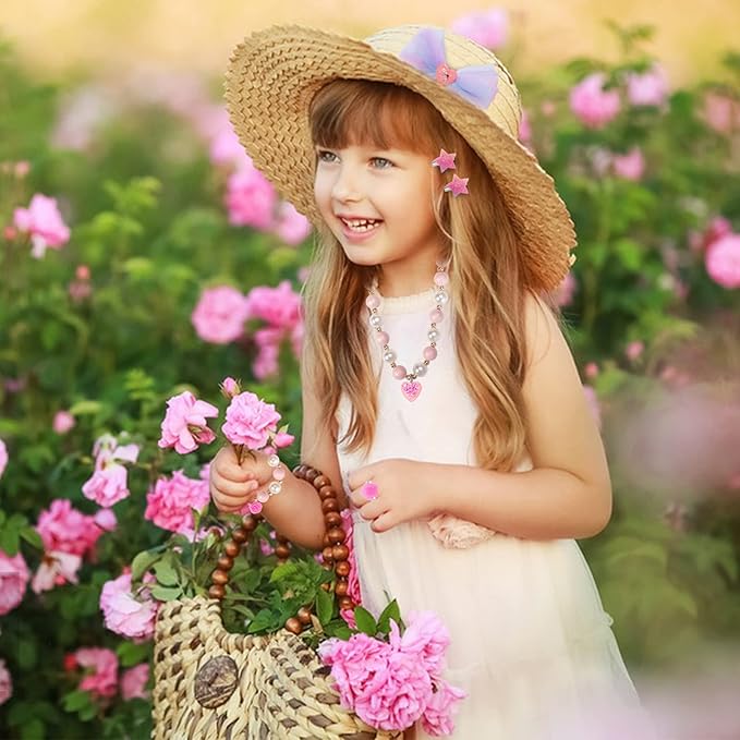 PinkSheep Little Girl Jewelry 10PCS Toddler Jewelry for Girls 3/4/5/6/7/8 yrs old Girl Play Jewelry Box Girl Necklace Girl Bracelet