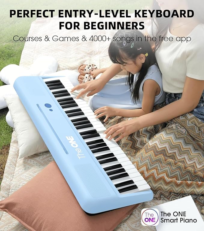 The ONE Smart Keyboard COLOR 61 Keys Piano Keyboard, Music Keyboard with 256 Timbres, 64 Polyphony, 2 Speakers, Built-in LED Lights and Free Apps (Blue)
