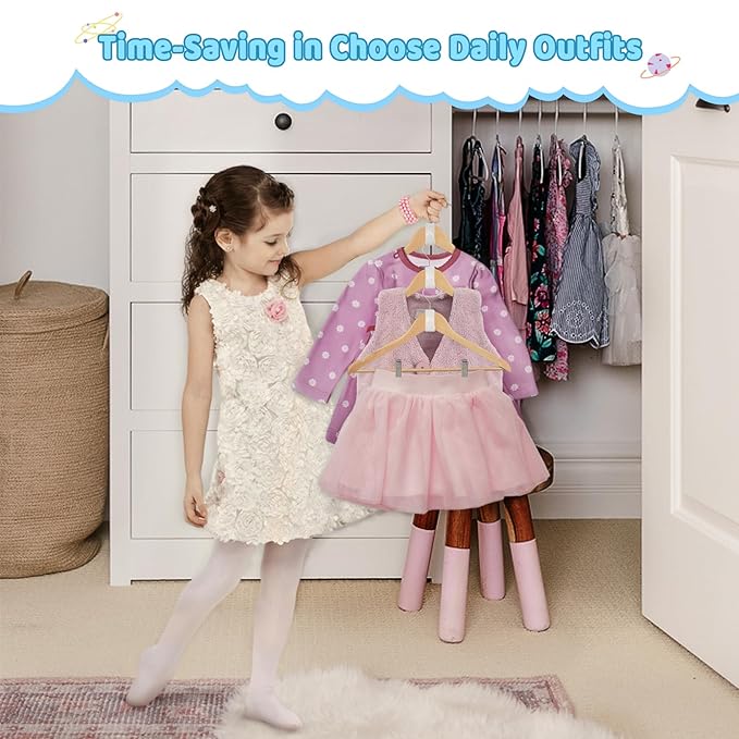 4our Kiddies Baby Hangers Space Saving(18 Pcs), Heavy Duty Metal Kids Closet Clothes Organizer for Nursery, Connector Hooks for Girl Boy Toddler Child Clothes, Fit Most Hangers