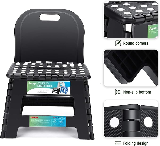 ACSTEP Folding Kids Step Stool with Back Support for Kids,9" Plastic Kids Chair for Outdoor or Indoor Kitchen Step Stools and Bathroom Stool for Toddlers Boys Girls