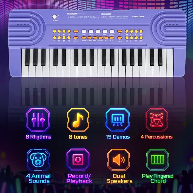 Upgraded Piano Keyboard Kids Toy for 4 Year Old Girl Birthday Gift 37 Key Purple Pianos with Microphone Toddler First Music Instrument Toys for 3 4 5 6 7 Year Old Boys Girls Gifts