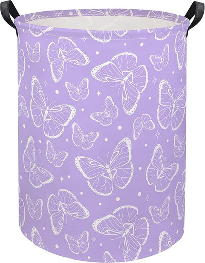 Kids Laundry Basket Baby Hamper Toy Storage Bin for Boys Room Decor Baby Nursery Hamper Gift Baskets for Bedroom Bathroom(Purple Butterfly)