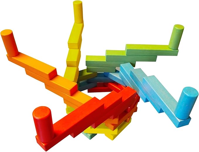 Magnetic Building Blocks Set - 45 Pieces, 25 Colorful Wooden Bricks with 2 Magnets, 15 with 3 Magnets, 5 Risers