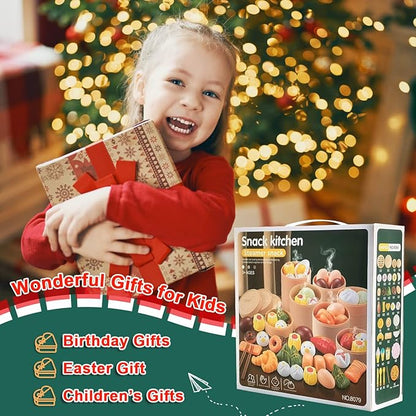 Pretend Play Toy Food Kitchen Set, Asia Dim Sum Set for Kids, Tea Time Toys Sweet Treats Suitable for Café , Birthday for Boys Girls