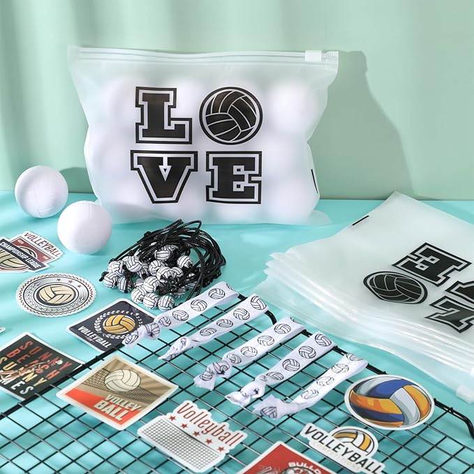 220 Pcs Volleyball Party Favors Volleyball Gifts Include Volleyball Goodie Gifts Bags Bracelets Hair Ties Stress Balls Stickers Sports Birthday Party Supplies for Team Players