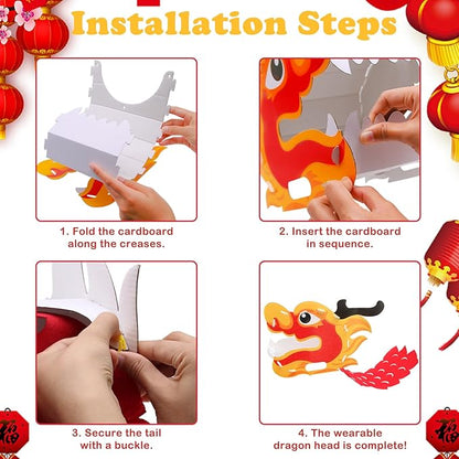 Chinese Dragon Dance Head, DIY Interesting Educational Paper Dragon Head for Kids, Material Kit of Wearable Dragon Head