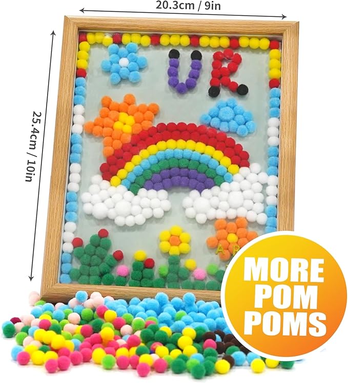 URSDIART Rainbow Pom Poms Craft Supplies, Pom Poms Art Craft Kits for Ages 8-12,6-9,15 Years+, DIY Pom Pom Painting Art Kit,Classroom Easy Crafts for Tweens, Adults,Seniors Creative Projects
