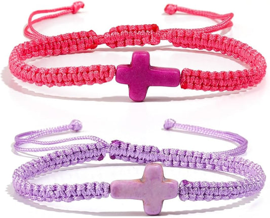 Adjustable Handmade Cross Braided Rope Bracelet for Christian Colorful Matching Couple Charm Jewelry Inspirational Religious Woven Bracelet Birthday Easter Thanksgiving Christmas Gifts