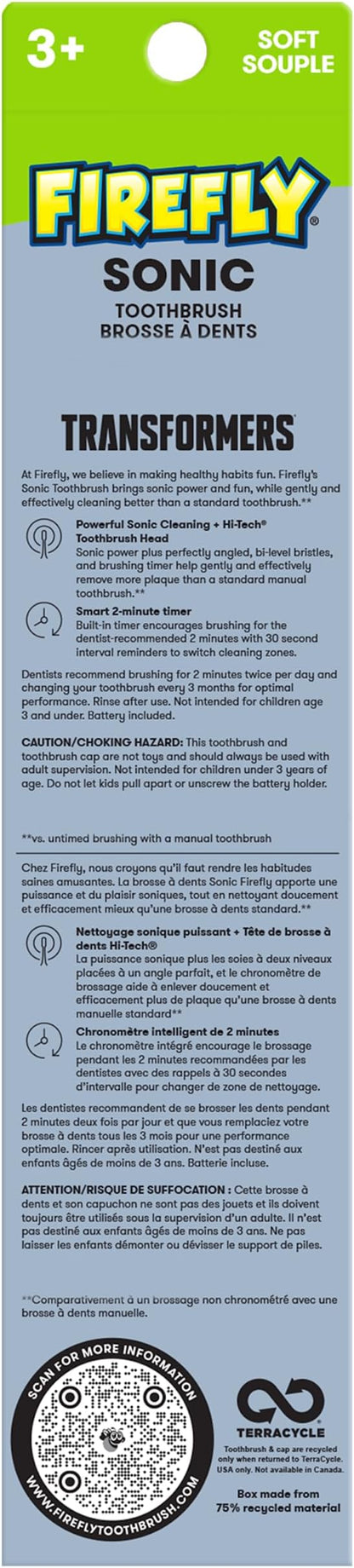 FIREFLY Transformers Sonic Toothbrush with 3D Cover, Soft, Ages 3+ (Pack of 2)