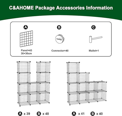 C&AHOME Wire Cube Storage, 12 - Cube Organizer Metal C Grids, Modular Shelves Units, Closet Organizer, Ideal for Home, Office, Living Room, 36.6”L x 12.4”W 48.4”H, Silver Gray UWCS3012G