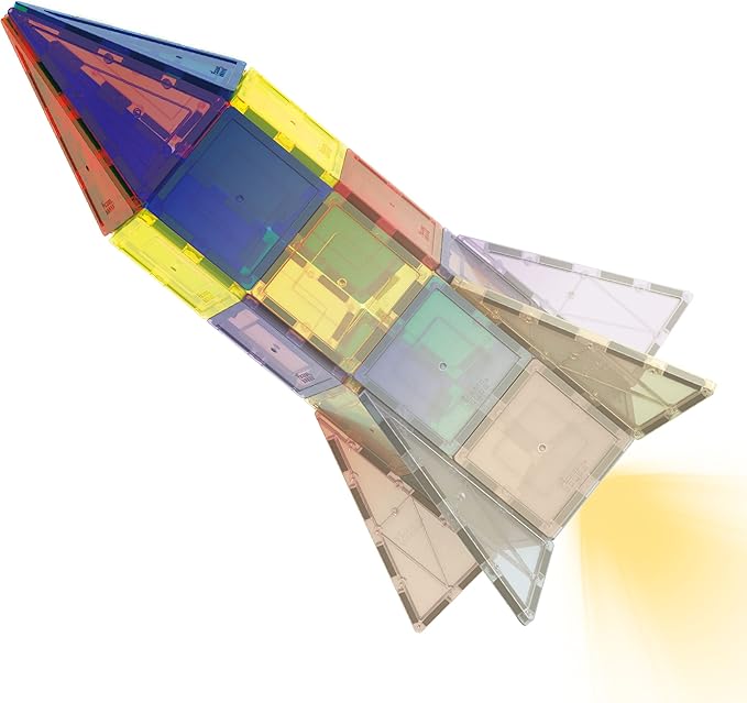 PicassoTiles UV Activated Color Changing Rocket Set Magnet Construction Toy Kit Engineering STEM Learning Playset Child Brain Development Stacking Blocks Playboard for All Ages 3 and Up PT31