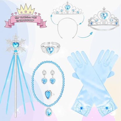 10 Pieces Princess Cape Set Dress up Clothes for Little Girls Party Cosplay Cloak with Jewelry Tiara Crown Wand Gloves