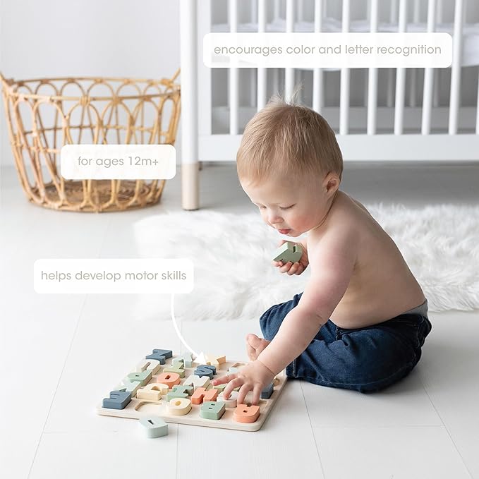 Pearhead Wooden Alphabet Puzzle, Colorful ABC Letters, Interactive Learning Board Educational Montessori Toy, Baby and Toddler Ages 1+ Years