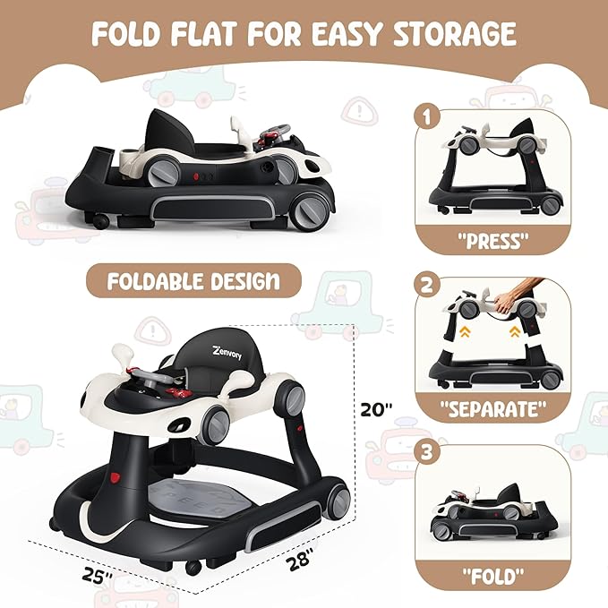6 in 1 Foldable Baby Walker, Activity Baby Walker-Baby Bouncer, Rocker, Activity Center,Push Walker,Detachable Trampoline Mat, Adjustable Speed Rear Wheels and Height,Music & Lights,Ages 6-18 Months