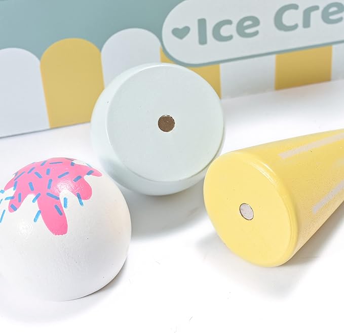 Wooden Ice Cream Toy Set, Toddler Pretend Play Kitchen Accessories Kids Wooden Toys for Kids, Perfect for Christmas Birthday Gift