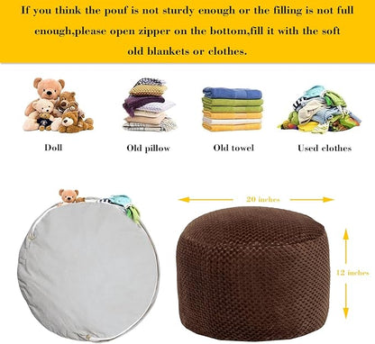 Asuprui Pouf Ottoman Stuffed Stuffed Ottoman Foot Rest Soft Plush Fiber Foot Stool 20x20x12 Inches Fuzzy Chair Floor Pouf Chair Foot Rest with Storage for Living Room Bedroom Coffee Pouf with Filler