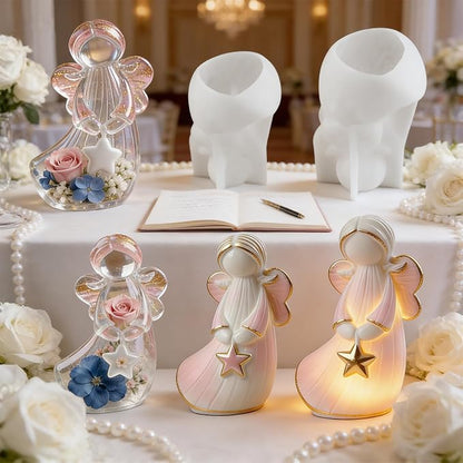 2Pcs Angel Resin Silicone Mold Set Clear Epoxy Resin Casting Molds for Flower Preservation DIY Bookends Art Crafts Home Decor Ornament Keepsake Making Casting Projects Soap Clay Candle